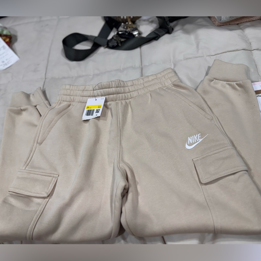 Nike Kids Beige Jogger Sweatpants with White Logo